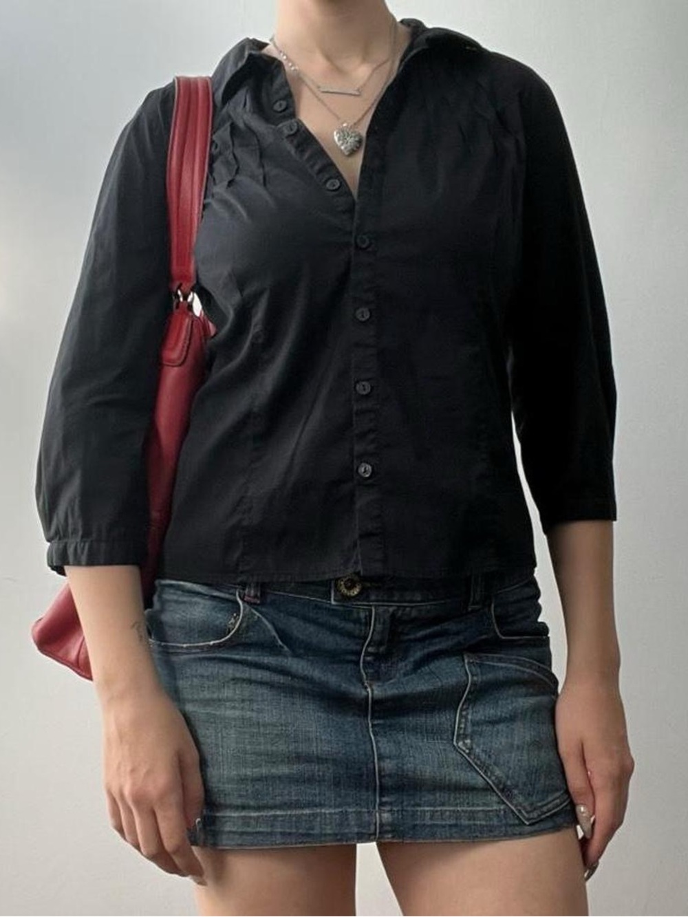 Size 6 Black Button Down 3/4 Sleeve Top